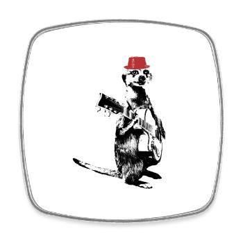 Meerkat Guitarplayer Red Hat - Viereckiger Kühlschrankmagnet - Weiß - Vorne