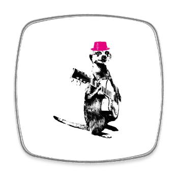 Suricate Guitariste Magenta Hat - Magnet carré - blanc - Devant