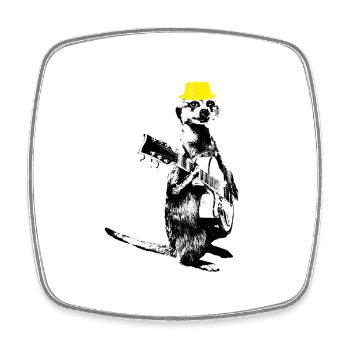 Suricate Guitariste Chapeau Jaune - Magnet carré - blanc - Devant