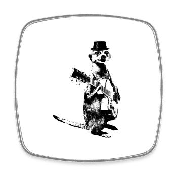 Meerkat Guitarplayer Black Hat - Viereckiger Kühlschrankmagnet - Weiß - Vorne