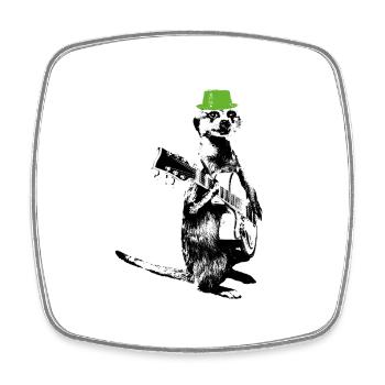 Suricate Guitariste Green Hat - Magnet carré - blanc - Devant