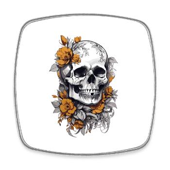 Totenkopf mit Blumen - Viereckiger Kühlschrankmagnet - Weiß - Vorne