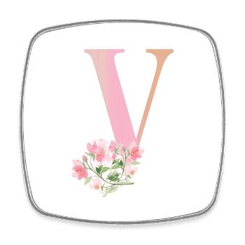 Buchstabe V mit Blumen - Viereckiger Kühlschrankmagnet - Weiß - Vorne