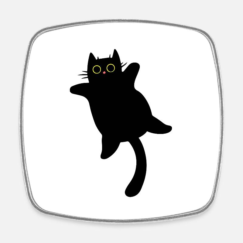 Cute Fat Black Cat - Square fridge magnet - white