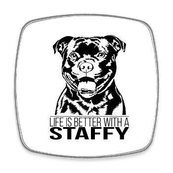 Staffordshire Bull Terrier life is better Wilsigns - Square fridge magnet - white - Front