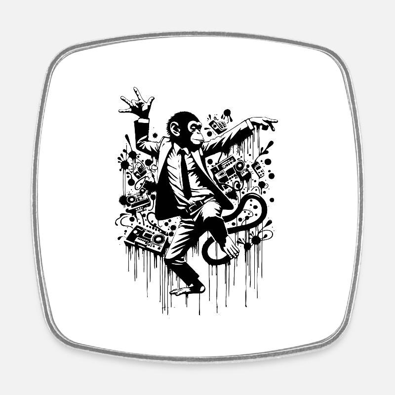 Singe dansant naïf mais heureux - Magnet carré - blanc
