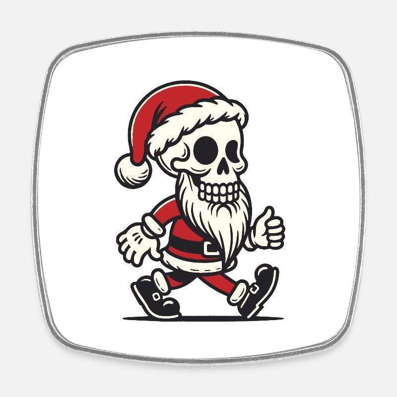 Santa Skeleton Walking - Square fridge magnet - white