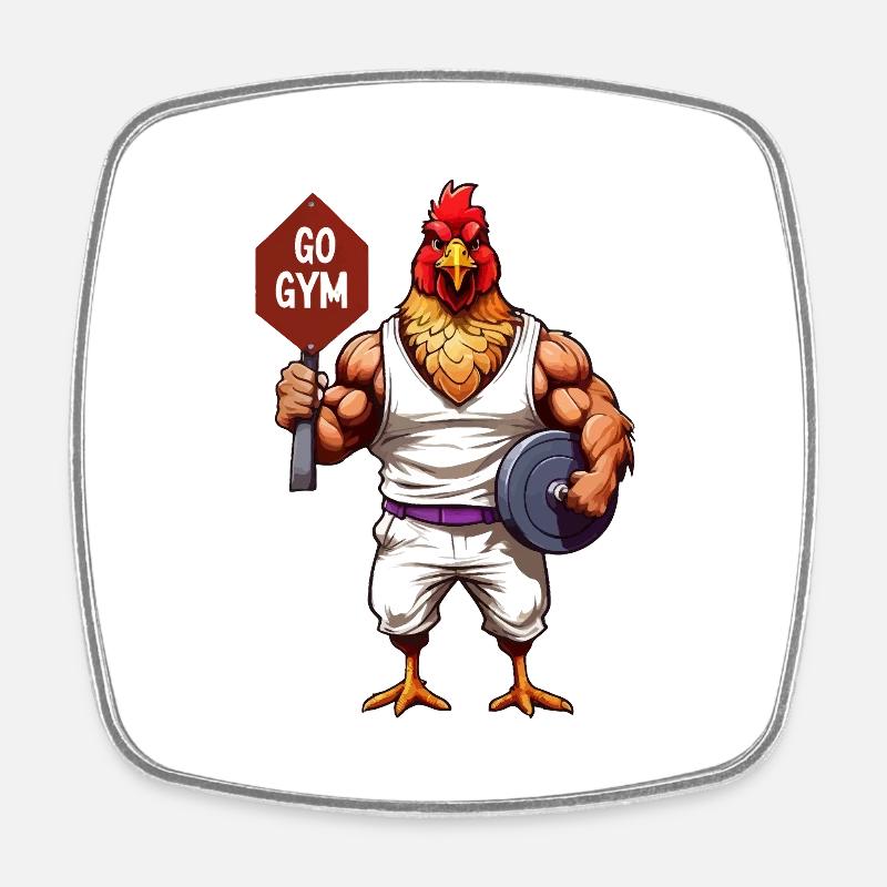 CHICKEN - GO GYM - Square fridge magnet - white