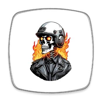 crane - squelette - tete de mort - casque de moto - Magnet carré - blanc - Devant