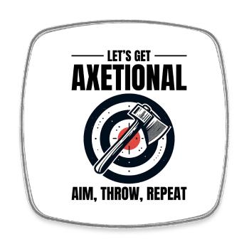 Axetional Axe Throwing Bullseye Aim Throw Repeat - Square fridge magnet - white - Front