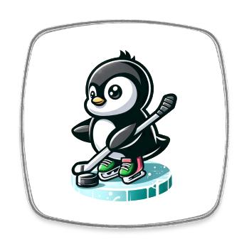 Joueur de hockey sur glace pingouin avec rondelle et - Magnet carré - blanc - Devant