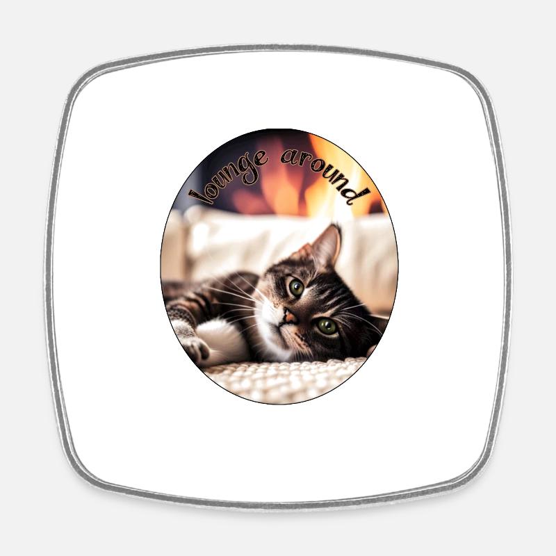 Lazy cat 2 - Square fridge magnet - white