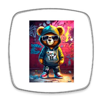 Urban Street Teddybär - Viereckiger Kühlschrankmagnet - Weiß - Vorne