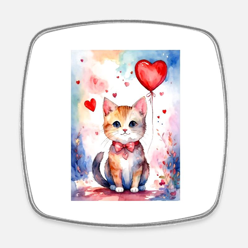 Cat Cat Cute Heart Cat - Square fridge magnet - white