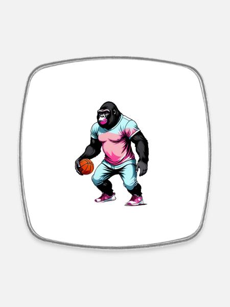 Gorilla Plays Basketball - Square fridge magnet - white