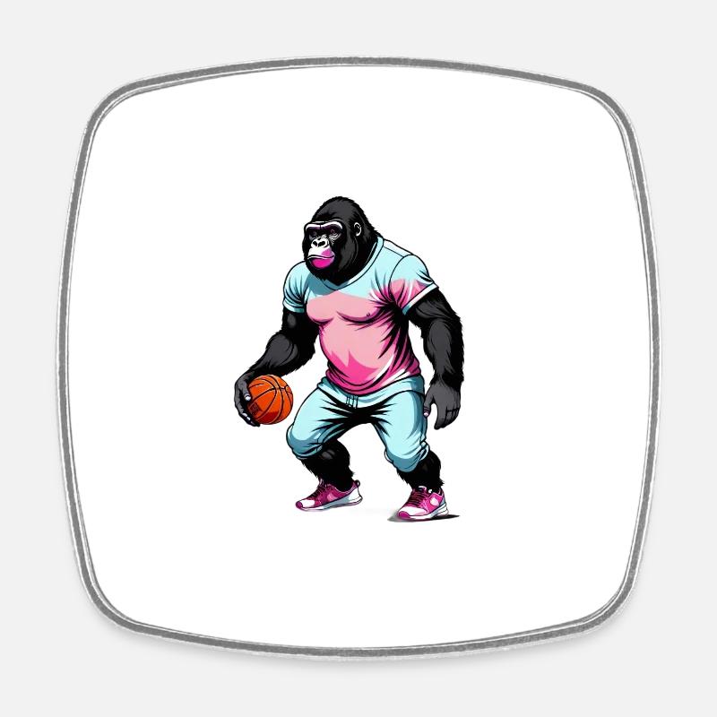 Gorille joue au Basket - Magnet carré - blanc