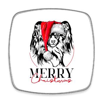Santa Papillon Merry Christmas Hunde Hund Wilsigns - Viereckiger Kühlschrankmagnet - Weiß - Vorne