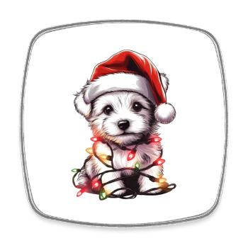 Adorable chien lumières de Noël chapeau de père Noël - Magnet carré - blanc - Devant