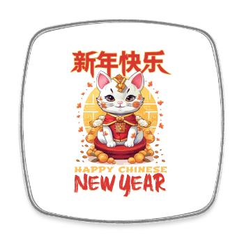 Joyeux Nouvel An Chinois 2024 Chat Porte-bonheur Matching - Magnet carré - blanc - Devant