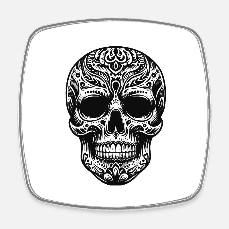 Black White Skull Pattern - Square fridge magnet - white