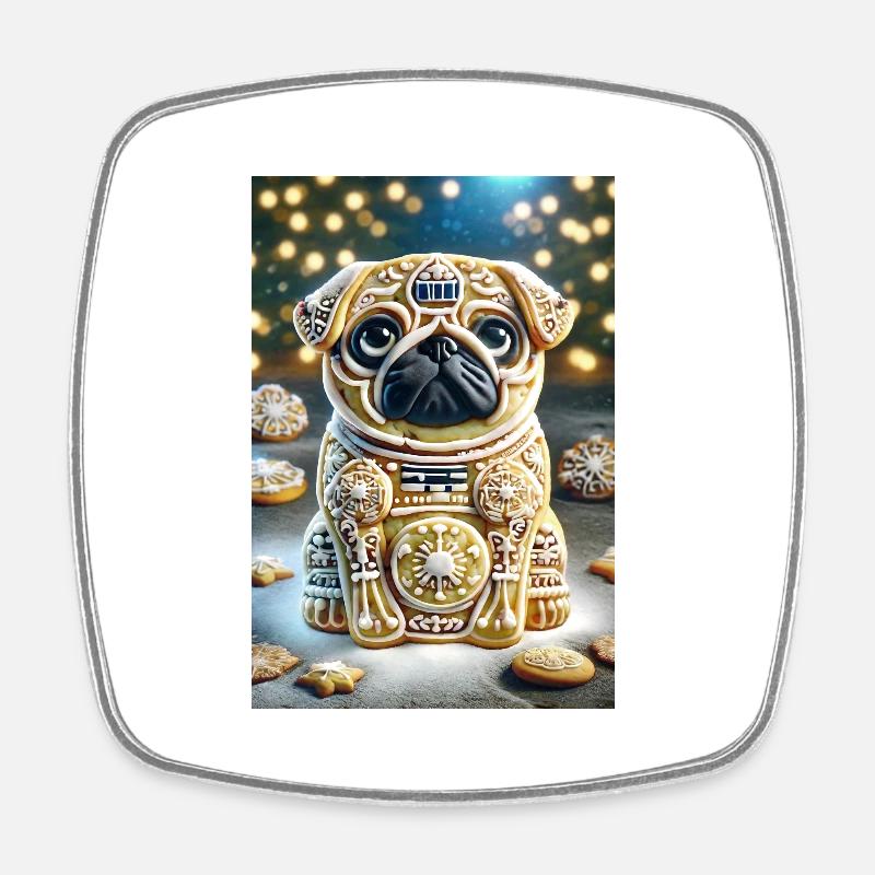 Cookie Dog Pug, Pug - Square fridge magnet - white