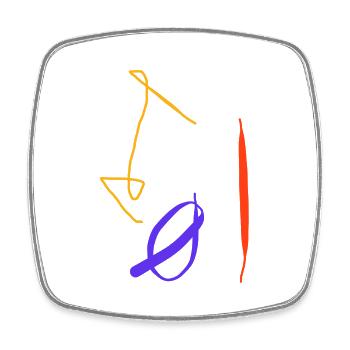 South Anerician abstraction in yellow, red, blue - Square fridge magnet - white - Front