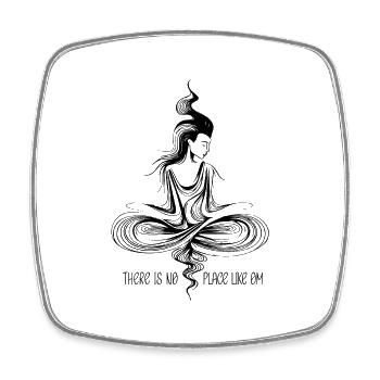 Yoga Shirt / Zeichnung "there is no place like om" - Viereckiger Kühlschrankmagnet - Weiß - Vorne