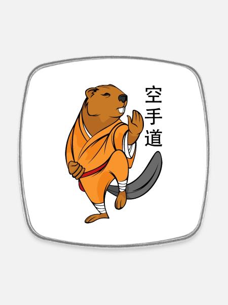 Beaver and Karate - Square fridge magnet - white