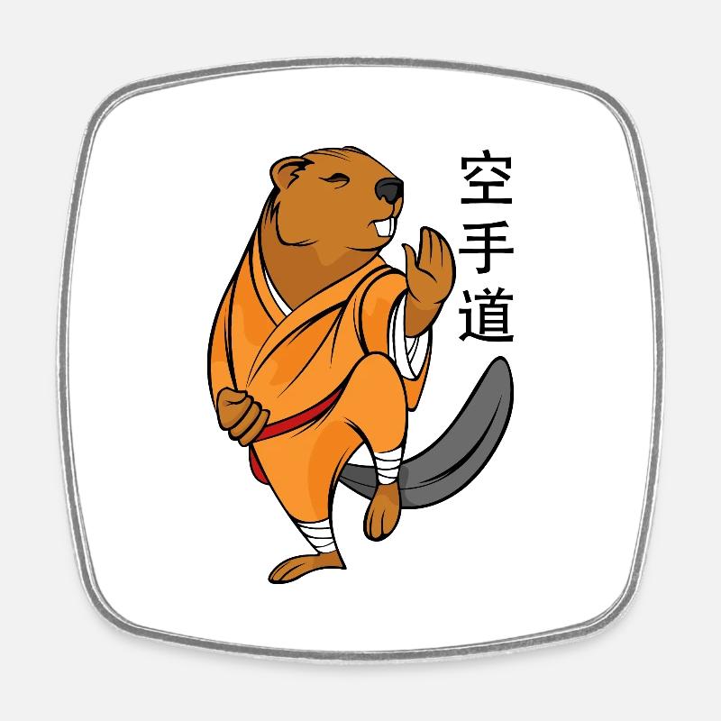 Beaver and Karate - Square fridge magnet - white