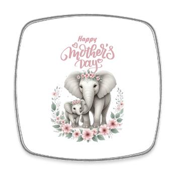 Mother's Love Elephant & Calf Floral Wreath - Viereckiger Kühlschrankmagnet - Weiß - Vorne
