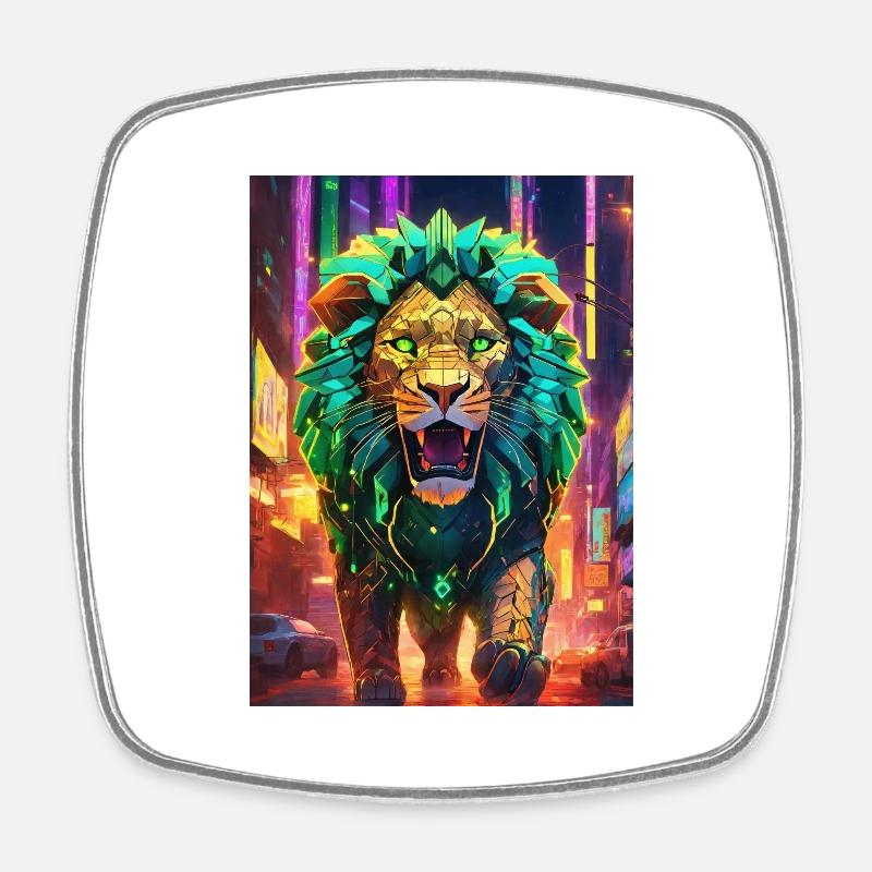 Lion from the future - Square fridge magnet - white