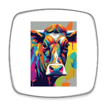 Crâne de vache coloré - Magnet carré - blanc - Devant
