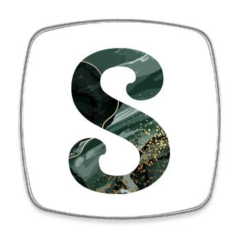 Green Marbled S Letter - Square fridge magnet - white - Front