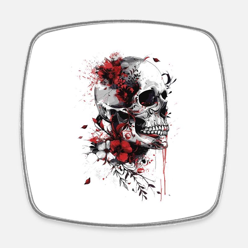 Skull with flowers - Square fridge magnet - white