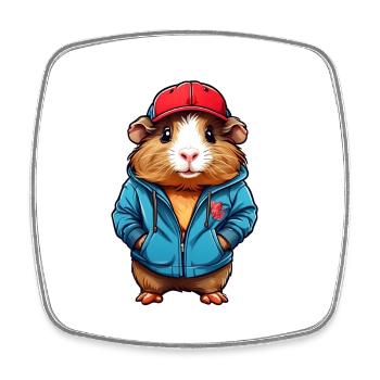 cute guinea pig with jacket and cap - Square fridge magnet - white - Front