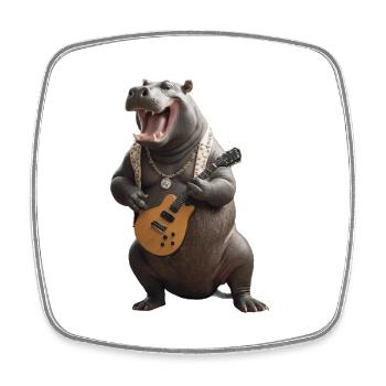 Nilpferd Musiker Gitarre - Viereckiger Kühlschrankmagnet - Weiß - Vorne