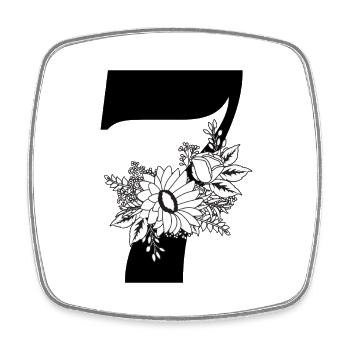 Nummer 7 Schwarze Blumen - 7. Blumenjubiläum - Viereckiger Kühlschrankmagnet - Weiß - Vorne