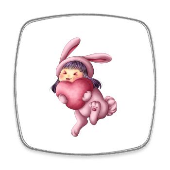 Hase Bunny Herz Heart Kawaii Niedlich Süß Cute Kid - Viereckiger Kühlschrankmagnet - Weiß - Vorne