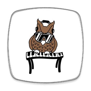 DJ Eule Nacht Vogel Klavier Keyboard Taste Spielen - Viereckiger Kühlschrankmagnet - Weiß - Vorne