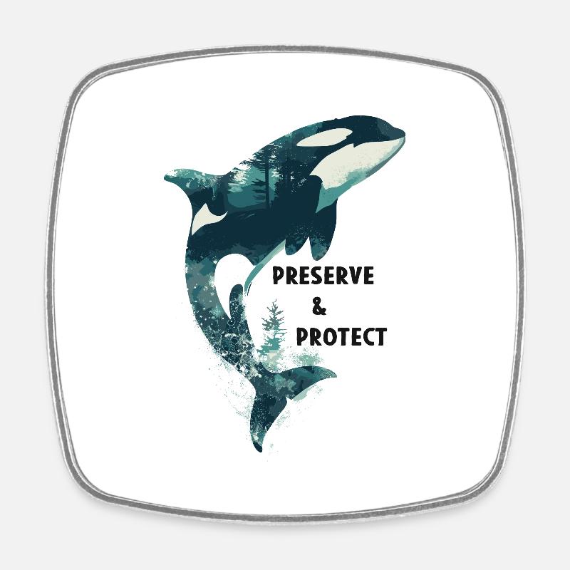 Preserve & Protect Orca Whale Killer Whale Killer Whale - Square fridge magnet - white