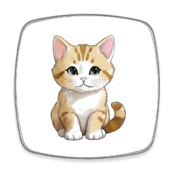Sitting Cat - Viereckiger Kühlschrankmagnet - Weiß - Vorne