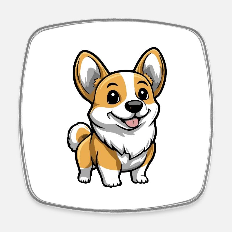 Corgi Hund Comic Niedlich - Viereckiger Kühlschrankmagnet - Weiß