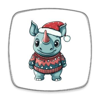 Bande dessinée de Noël Rhino - Magnet carré - blanc - Devant