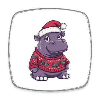Nilpferd Weihnachten Comic - Viereckiger Kühlschrankmagnet - Weiß - Vorne
