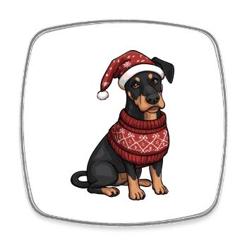 Dobermann Hund Weihnachten Comic - Viereckiger Kühlschrankmagnet - Weiß - Vorne