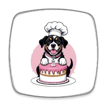 Dog Chef Dog Friends Gift Cake - Square fridge magnet - white - Front