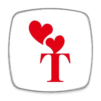 Lettre t cœur rouge - Magnet carré - blanc - Devant