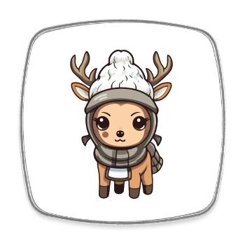 Reh Geweih Winter Tier Baby Comic - Viereckiger Kühlschrankmagnet - Weiß - Vorne
