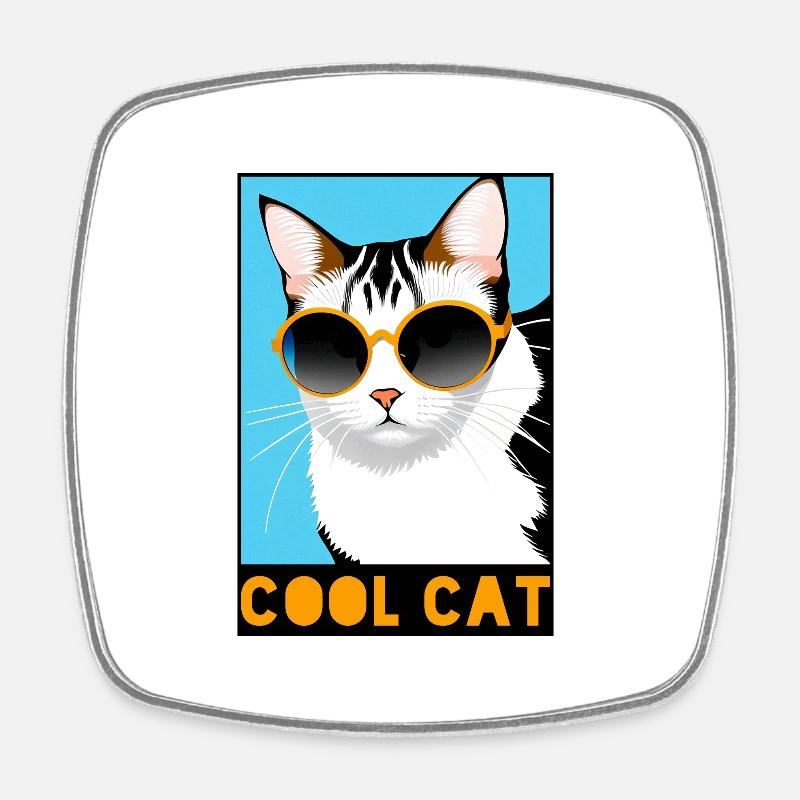 Fun Cool Cat - Stylish Feline Meme - Square fridge magnet - white