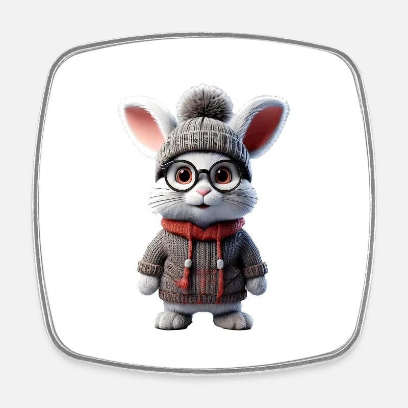 Cute rabbit with knitted sweater - Square fridge magnet - white
